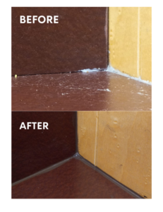 Before and After pictures of caulk repair in a restaurant