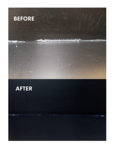 Before and After picture of caulk repair in a restaurant counter